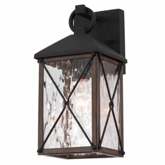 40017 Wayland 6 in. 1-Light Distressed Black/Hazelwood Outdoor Wall Light with Clear Water Glass