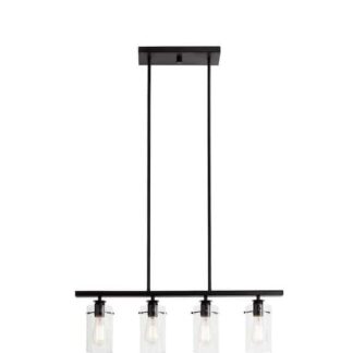 Hampton Bay HD4969A Regan 4-Light Espresso Industrial Linear Chandelier with Glass Shades, Industrial Linear Kitchen Pendant Light
