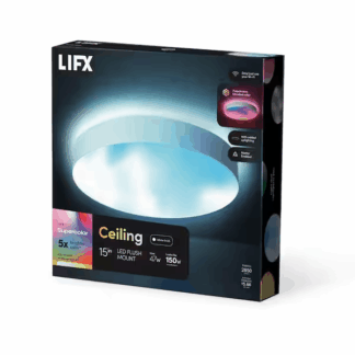 LIFX LFXRND1556C/WH 15 in. White Indoor Integrated LED Flush Mount Multi-Color Smart Wi-Fi Dimmable Ceiling Light