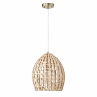 ROBERT STEVENSON LIGHTING EC1518 Persephone 1-Light Natural Finish Metal Pendant Light with Handwoven Rattan Shade, No Bulbs Included