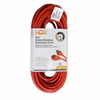 HDX 77-517 50 ft. 16/3 Light-Duty Indoor/Outdoor Extension Cord, Orange