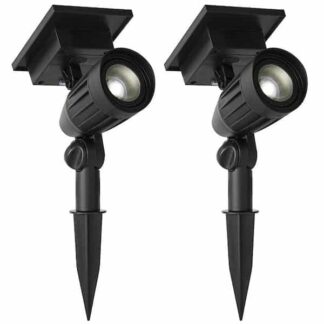Hampton Bay 93021 Solar 50 Lumens Black Outdoor Integrated LED Adjustable Beam Spotlight (2-Pack); Weather/Water/Rust Resistant