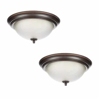 Commercial Electric EFG8012A 13 in. 2-Light Oil Rubbed Bronze Flush Mount with Frosted Glass Shade (2-Pack)