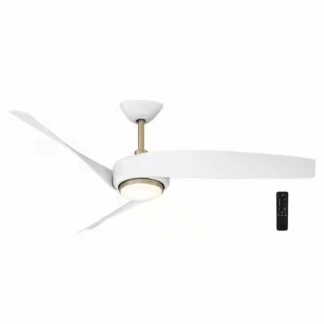 Hampton Bay AK309-MWH+CB Tudor 56 in. Integrated CCT LED Indoor Matte White Ceiling Fan with Light and Remote Control