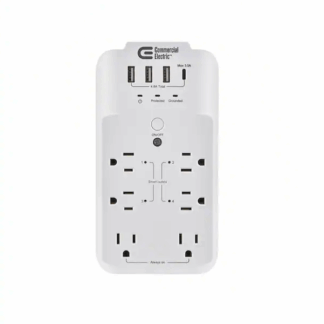 Commercial Electric LA-12A 6-Outlet Smart Surge Protector with 4 USB Ports, White, Powered by Hubspace
