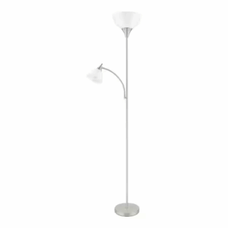 Hampton Bay RS2204257BN 70 in. Brushed Nickel Mother Daughter 2-Light Torchiere Floor Lamp with Plastic Shade