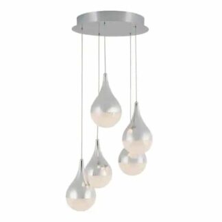 Artika PDT-5GL-RN Glitzer 30-Watt Integrated LED 5-Light Chrome Modern Hanging Pendant Light for Living Room