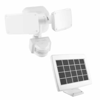 Defiant DFI-0654-WH 180-Degree White Motion Activated Solar Powered Outdoor 2-Head LED Security Flood Light 1000 Lumens