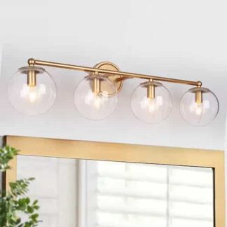 Uolfin 628G7NBAUNE4618 Modern Globe Bedroom Wall Lights 30 in. 4-Light Dome Bathroom Wall Light Fixture with Clear Glass Shades
