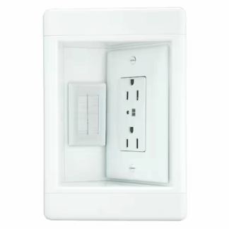 Legrand TV1WTVSSWCC2 Pass & Seymour 1 Gang Recessed TV Media Box Kit with Surge Suppressing Outlet and Low Voltage Inserts, White