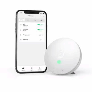Airthings 2928 Wave Mini Battery Operated Smart Indoor Air Quality Monitor with Mold-Risk Indication