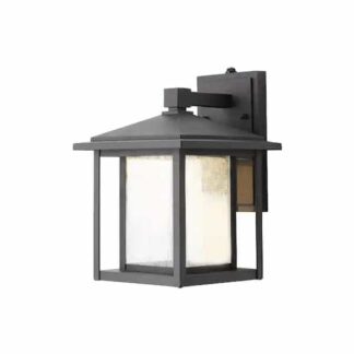 Home Decorators Collection KB 06304-DEL Mauvo Canyon Collection Black Outdoor Seeded Glass Dusk to Dawn Wall Lantern Sconce