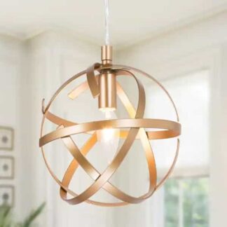 Uolfin Y7I6JUHD23950ZE Modern Brass Gold Globe Pendant Light, Mini 1-light Cage Island Chandelier Pendant Light