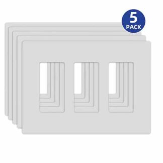 ELEGRP 3033GM-WH5 3-Gang Midsize Screwless Decorator/Rocker Wall Plate, White (5-Pack)