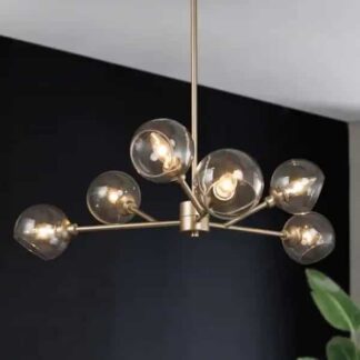 Uolfin 628D72AJZFF3893 Modern Gold Dining Room Chandelier, Bubble 31.5 in. 6-Light Farmhouse Sputnik Bedroom chandelier with Clear Glass Shades