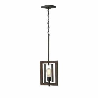 Home Decorators Collection 7927HDC Palermo Grove 10 in. 1-Light Gilded Iron Farmhouse Kitchen Island Mini-Pendant with Hand Painted Walnut Accents