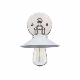 Hampton Bay 20511 WH-BN Glenhurst 1-Light White and Brushed Nickel Indoor Industrial Farmhouse Wall Sconce Light Fixture with Metal Shade