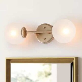 Uolfin I7YZJEHD2432773 Gold Wall Sconce Light, 2-Light Modern Farmhouse Globe Bathroom Vanity Light Fixture with Frosted Glass Shades