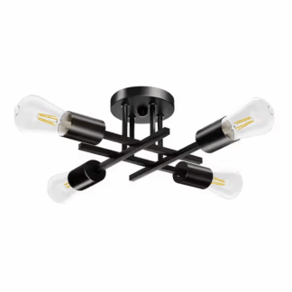 TOZING XDDTY4T-CWSGH 16 in. 4-Light Modern Sputnik Linear Black Metal Industrial Farmhouse Semi- Flush Mount Ceiling Lights Chandelier Light