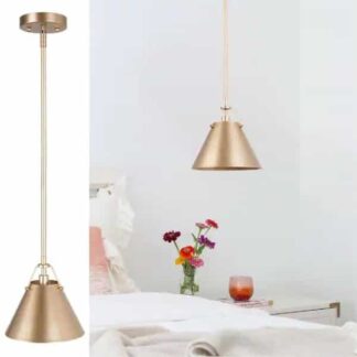 LNC RIBIMZHD1402027 Modern Gold Pendant Light with Metal Bell Shade, Glam Hanging Light for Kitchen Island Living & Dining Room Corner Table