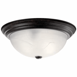 KICHLER 8110TZ Independence 15.25 in. 3-Light Tannery Bronze Traditional Hallway Flush Mount Ceiling Light with Alabaster Swirl Glass