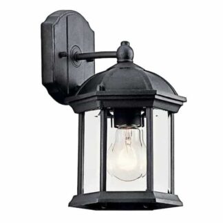 KICHLER 49183BK Barrie 10.25 in. 1-Light Black Outdoor Light Wall Sconce with Clear Beveled Glass (1-Pack)