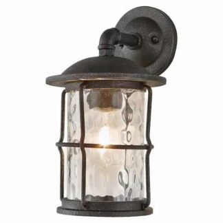 Home Decorators Collection 7956HDCGIDI Hargreaves 7-1/2 in. One-Light Black Rustic Farmhouse Outdoor Wall Lantern Sconce with Seeded Glass