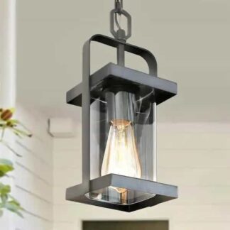 Uolfin 62817ZBZYQZ253P Modern Lantern Outdoor Hanging Light, Rhett 1-Light Rustic Black Cage Outdoor Pendant Light with Clear Glass Shade