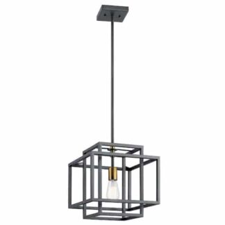 KICHLER 43982BK Taubert 1-Light Black/Natural Brass Mid-Century Modern Foyer Pendant Hanging Light