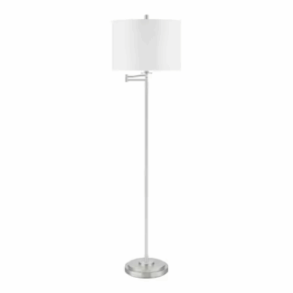 Hampton Bay HD8529A1 Loring 59.75 in. Brushed Nickel Swing Arm Floor Lamp with White Fabric Shade
