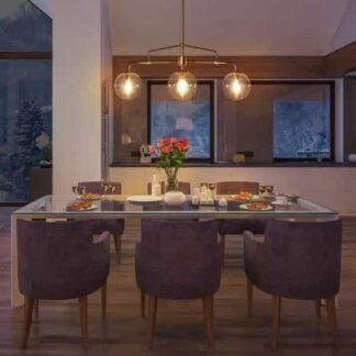 Uolfin I7FMUAHD24166JB Modern Gold Globe Island Chandelier, Naomi 25.5 in. 3-Light Linear Dining Room Pendant Light with Seeded Glass Shades