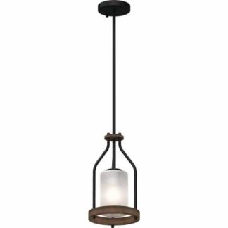 Volume Lighting 4751-84 Emery 1-Light Walnut & Black Indoor Mini Pendant with Frosted Glass Cylinder Shade