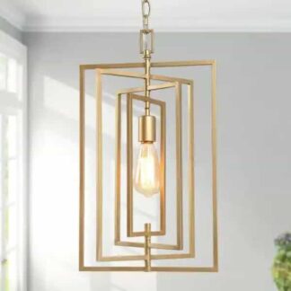 Uolfin 7B2EA2HD23607O6 Modern Gold Bedroom Pendant Light, Quinn 1-Light Geometric Industrial Dining Room Chandelier