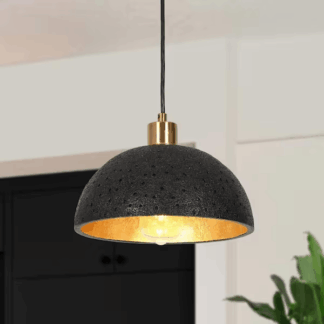 Uolfin UQJU6BUO990MY8 1-Light Black and Plated Gold Pendant Light with Transitional Design and Resin Shade for Dining Room Hanging