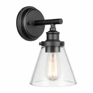 Globe Electric 44633 Parker 1-Light Matte Black Outdoor Indoor Wall Lantern Sconce with Clear Glass Shade, Vintage Incandescent Bulb Included