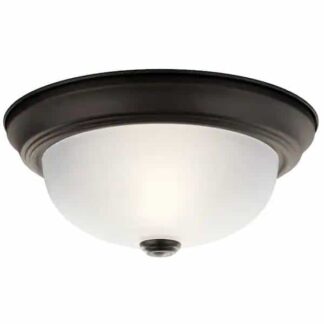 KICHLER 8111OZ Independence 11.25 in. 2-Light Olde Bronze Hallway Round Flush Mount Ceiling Light with Stain Etched Glass