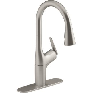 Kohler K-R24298-VS Safia 1-Handle Pull Down Sprayer Kitchen Faucet with Integrated Soap Dispenser in Vibrant Stainless