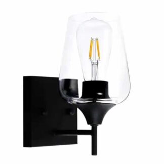 Merra HCF-2801-00-BNHD-1 1-Light Matt Black Wall Sconce with Clear Glass Shade