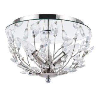 Merra HCF-2001-CH-BNHD-1 13 in. 3-Light Brushed Nickel Crystal Bowl Flush Mount with Reflective Mirror