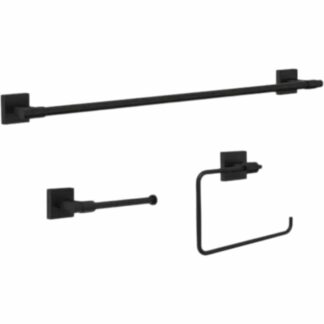 Franklin Brass MAX63-MB-R Maxted 3-Piece Bathroom Hardware Set 24 in. Towel Bar, Toilet Paper Holder, Towel Ring, Matte Black