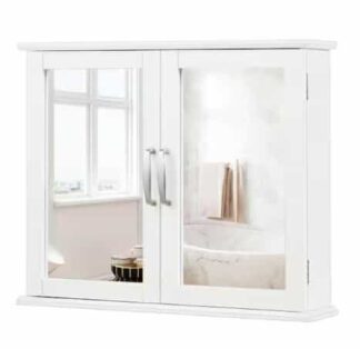 Gymax GYM03512 23.5 in. W Bathroom Medicine Wall Cabinet 2-Tier Wall-Mounted Mirror Storage Cabinet with Handles White