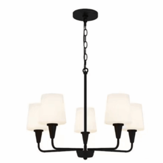 DSI LIGHTING DSHD8760A1 Juniper 5-Light Matte Black Chandelier with White Opal Etched Glass Shades