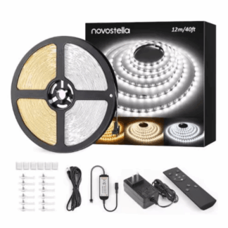 BIBIVIS BB35_S4T 40 ft. Warm White LED Strip Light Kit Dimmable 3000K-6500K 24-Volt Tape Light with RF Remote Flexible Rope LED Ribbon