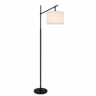 DSI LIGHTING HD39202A Gideon 69 in. Matte Black 1-Light Standard Floor Lamp with White Fabric Drum Shade and Adjustable Socket