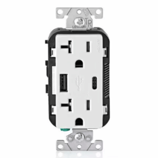 Leviton R02-T5833-0BW 20 Amp Decora Type A and Type C Combination Duplex Tamper Resistant Outlet and USB Charger, White T5833-BW