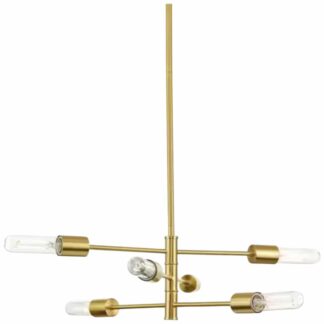 Progress Lighting P500449-191 Noda 60-Watt 6-Light Brushed Gold Shaded Pendant Light Contemporary