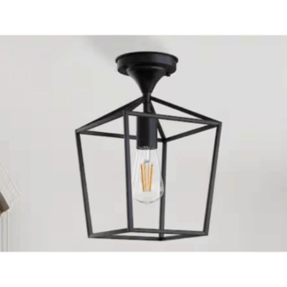 Briignite HR-CL06001AA-11 7 in. 1-Light Black Modern Industrial Square Cage Semi-Flush Mount Ceiling Light for Hallway,Bedroom,Kitchen or Entryway