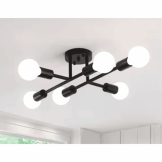 LWYTJO Y-X0122S-6-B 20.47 in. 6-Light Black Modern Semi- Flush Mount Light for Bedroom Study Living Room with No Bulbs Included
