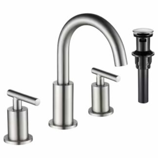 Androme H0300BN 8 in. Widespread Double Handle High-Arc Bathroom Faucet with Pop-up Drain Rust Resist in Brushed Nickel