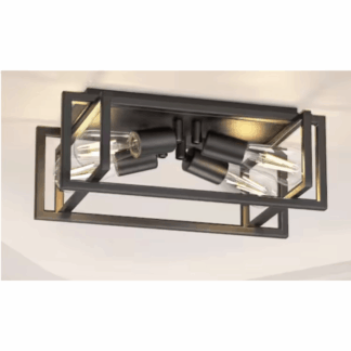 YANSUN H-CL030N1 11.41 in. 4-Light Industrial Caged Flush Mount , Metal Black Square Ceiling Light Fixtures for Kitchen Island